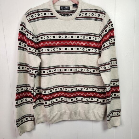 Chaps Logan Men’s Large Chunky Knit Crew Neck Holiday Sweater Red White Winter - Picture 9 of 9